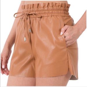 Vegan Leather Paperbag Waist Shorts With Pockets